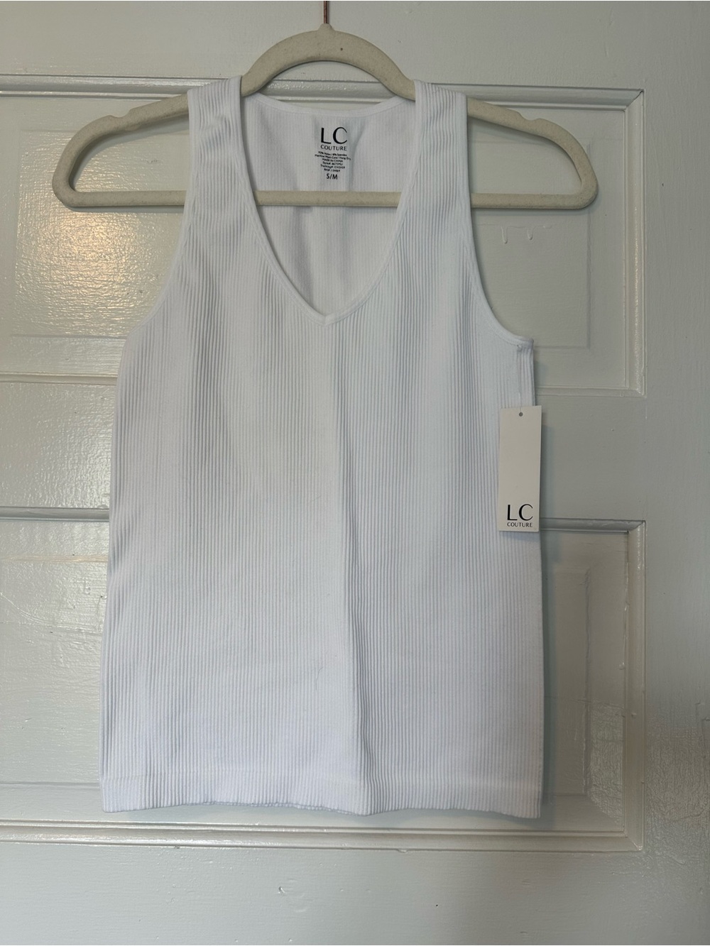 LC Couture White Ribbed V-Neck Tank Top NWT 
 S/M